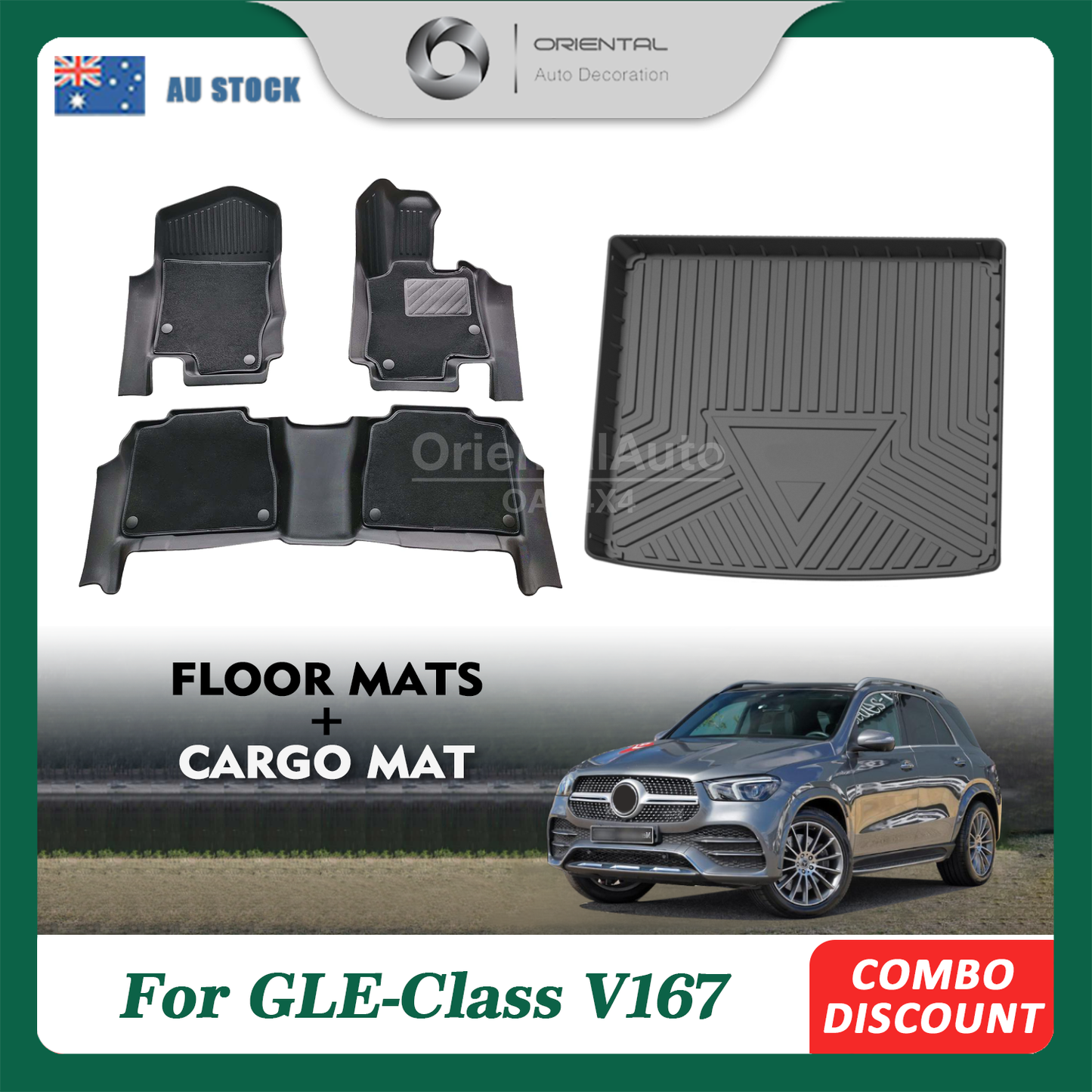 OAD 5D TPE Floor Mats & 3D Cargo Mat for Mercedes Benz GLE-CLASS V167 2019+  Upper Detachable Carpet Floor Mat +Boot Mat Liner
