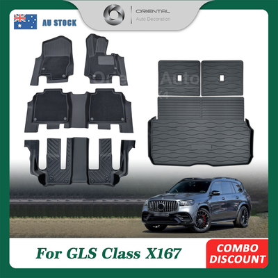 OAD 3 Rows Floor mats & 3D Cargo Mat for Mercedes-Benz GLS-Class X167 2019+ Door Sill Covered Upper Detachable Carpet Car Mats + Boot Mat