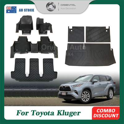 3 Rows 5D Floor Mats & 3D Cargo Mat for Toyota Kluger Grande 2021+ Door Sills Covered Car mats + Boot Mat