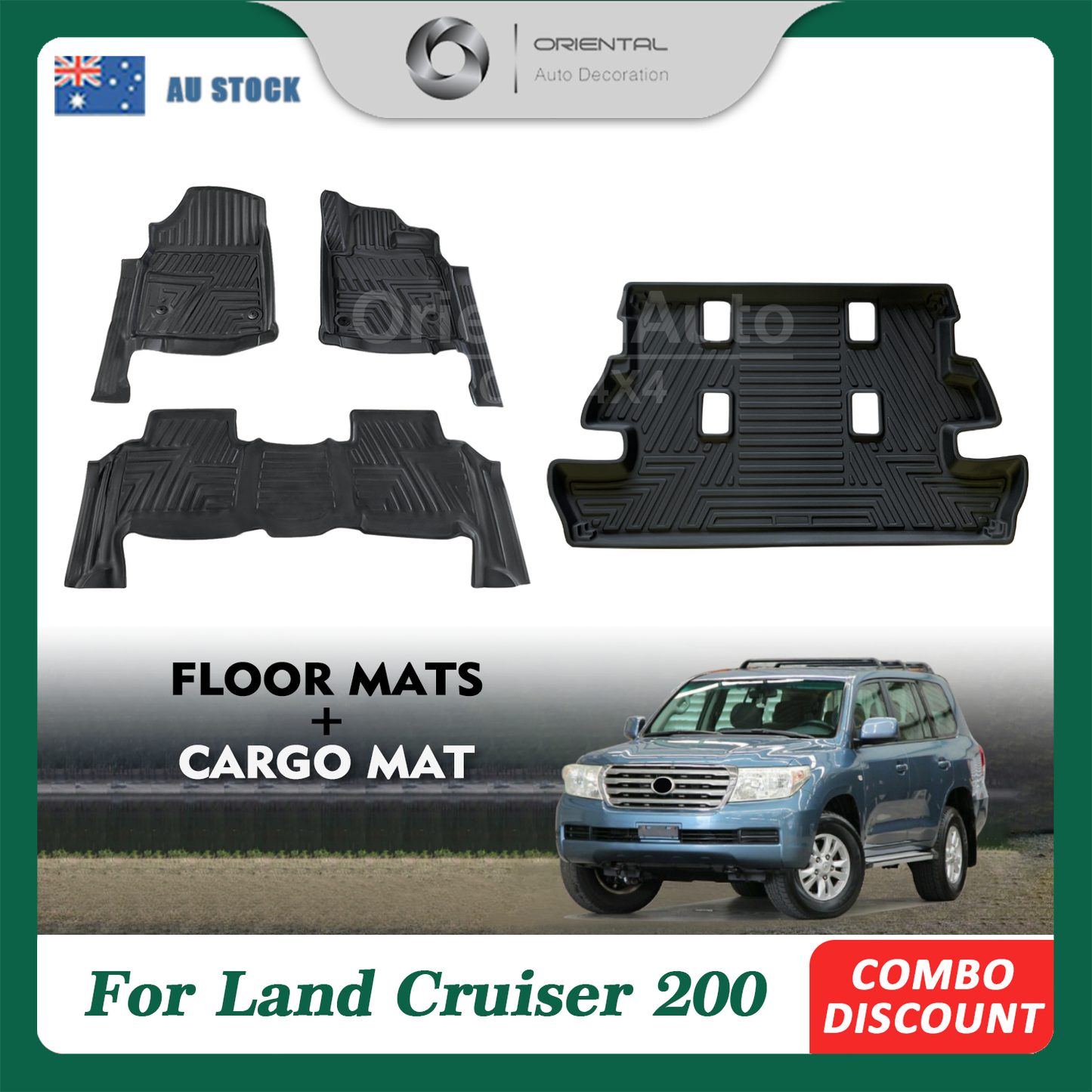 2 Rows Floor Mats & 3D Cargo Mat Boot Mat for Toyota Landcruiser 200 GXL 2007-2012 Tailored TPE 5D Door Sill Covered Floor Mat Liner for Land cruiser 200 LC200