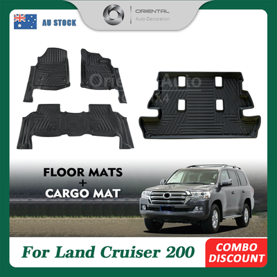 2 Rows Floor Mats & 3D Cargo Mat Boot Mat for Toyota Landcruiser 200 GXL 2012-2021 Tailored TPE 5D Door Sill Covered Floor Mat Liner for Land Cruiser 200 LC200