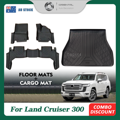 2 Rows Floor Mats & Cargo Mat for Toyota Landcruiser 300 5 Seater 2021-Onwards Door Sill Covered Floor Liner for Land Cruiser 300 LC300 Car Mats Boot Mat