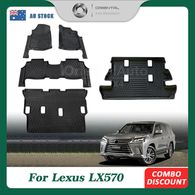 OAD 3 Rows Floor Mats & 3D Cargo Mat Boot Mat for Lexus LX570 2013-2021 Tailored TPE 5D Door Sill Covered Floor Mat Liner