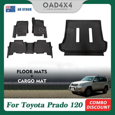5D TPE Floor Mats & Cargo Mat for Toyota Landcruiser Prado 120 VX / Grande 2003-2009 Tailored Door Sill Covered Floor Mat Liner + Boot Mat Liner Trunk Mat