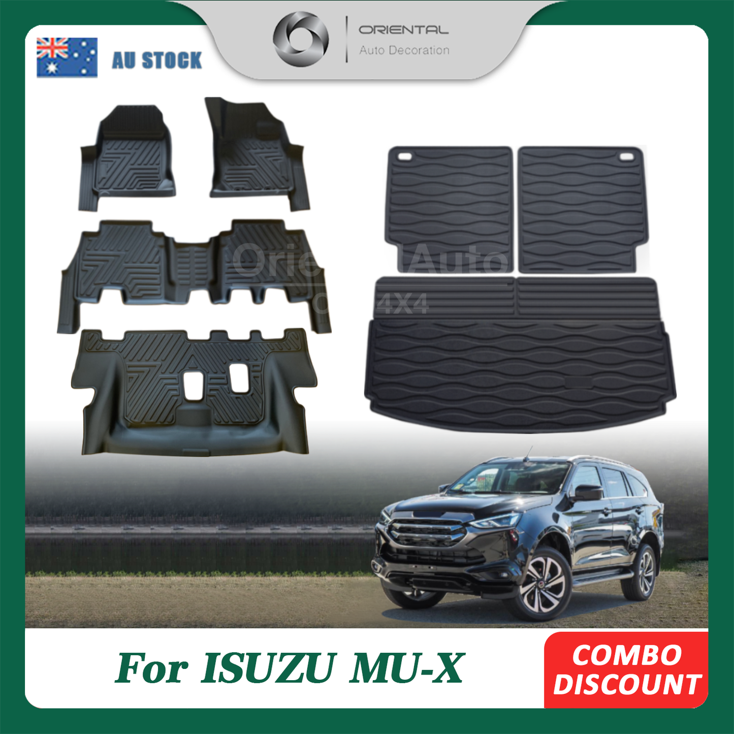 OAD 3 Rows 5D TPE Floor Mats & 3D Detachable Cargo Mat Boot Mat for ISUZU MUX MU-X 2021+ Door Sill Covered Car Floor Liner + Boot Mat