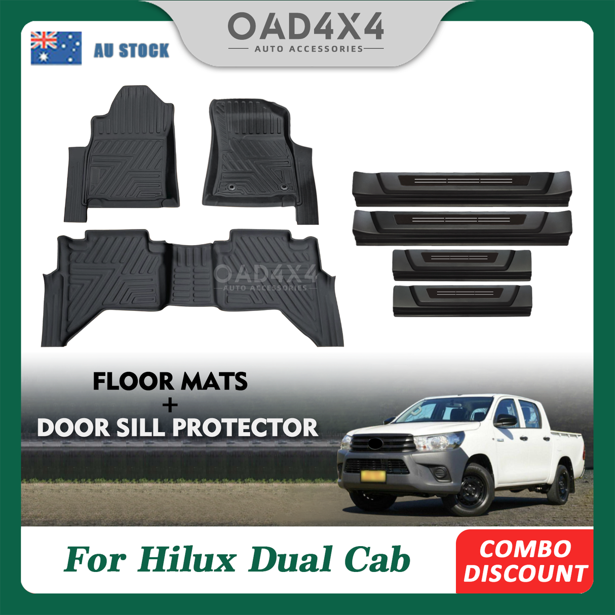 Floor Mats & Door Sill Protector for Toyota Hilux Manual Transmission Dual Cab 2015-Onwards