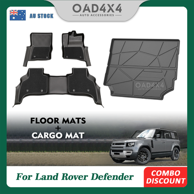Detachable Carpet Floor Mats & Cargo Mat for Land Rover Defender L663 110 2020-Onwards Tailored Door Sill Covered Floor Mat Liner Car Mats + Boot Liner Trunk Mats