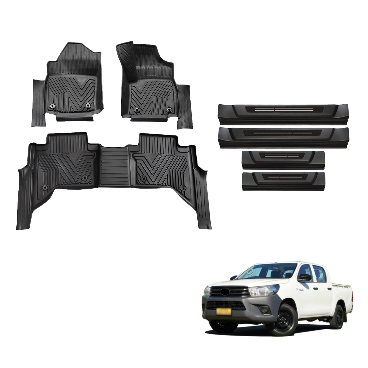 Floor Mats & Door Sill Protector for Toyota Hilux Auto Transmission Dual Cab 2015-Onwards