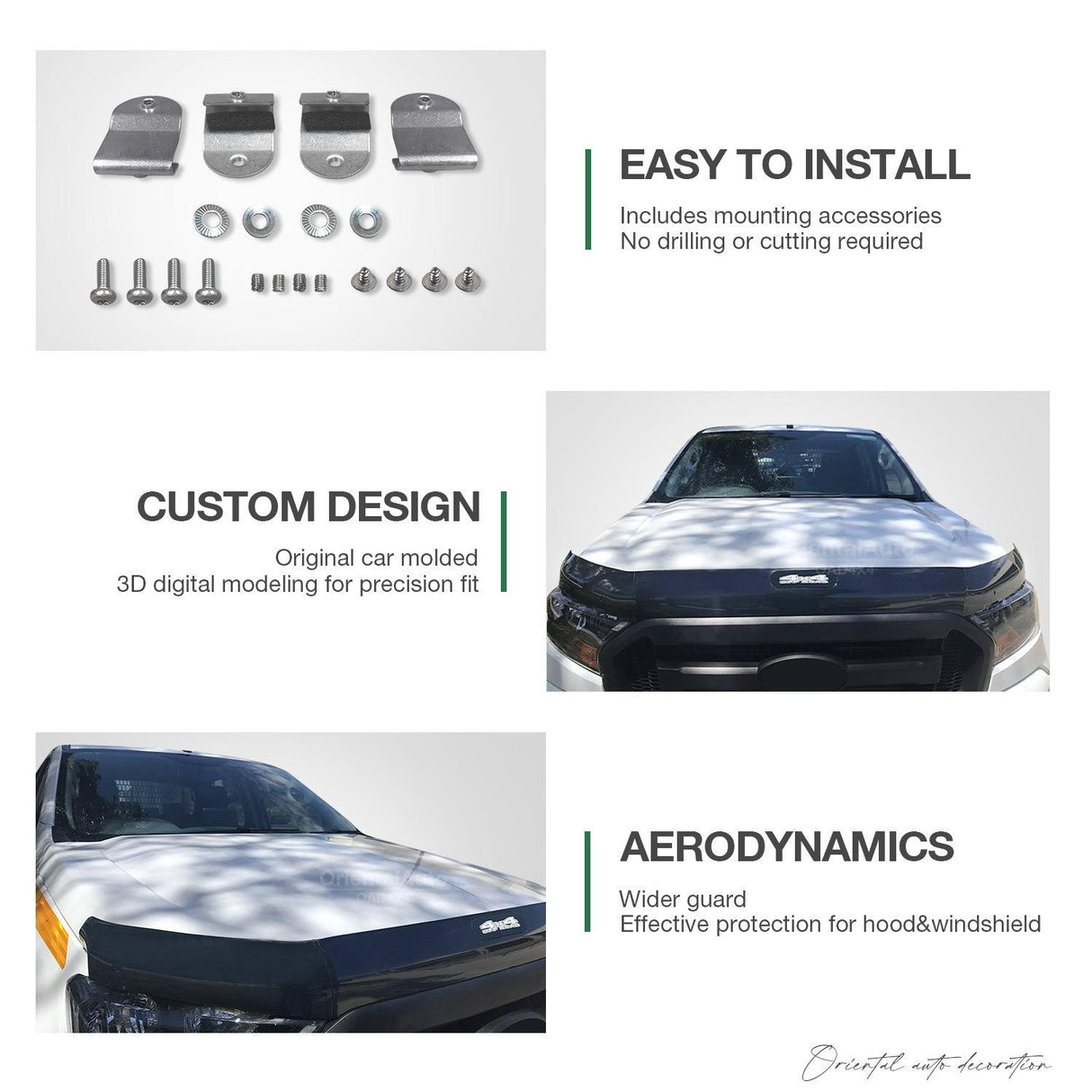 Bonnet Protector & Weather Shield for Ford Ranger Single / Extra Cab 2016-2022