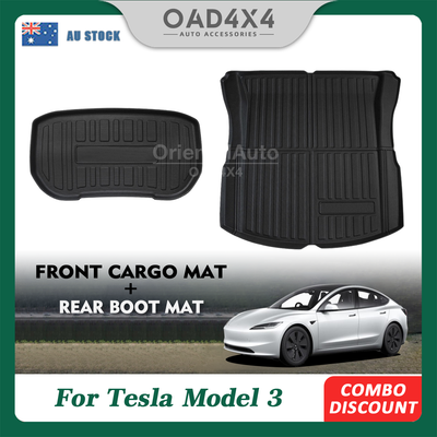 3D TPE Front Cargo Mat & Rear Boot Mat for Tesla Model 3 2024 Trunk Mat Boot Liner