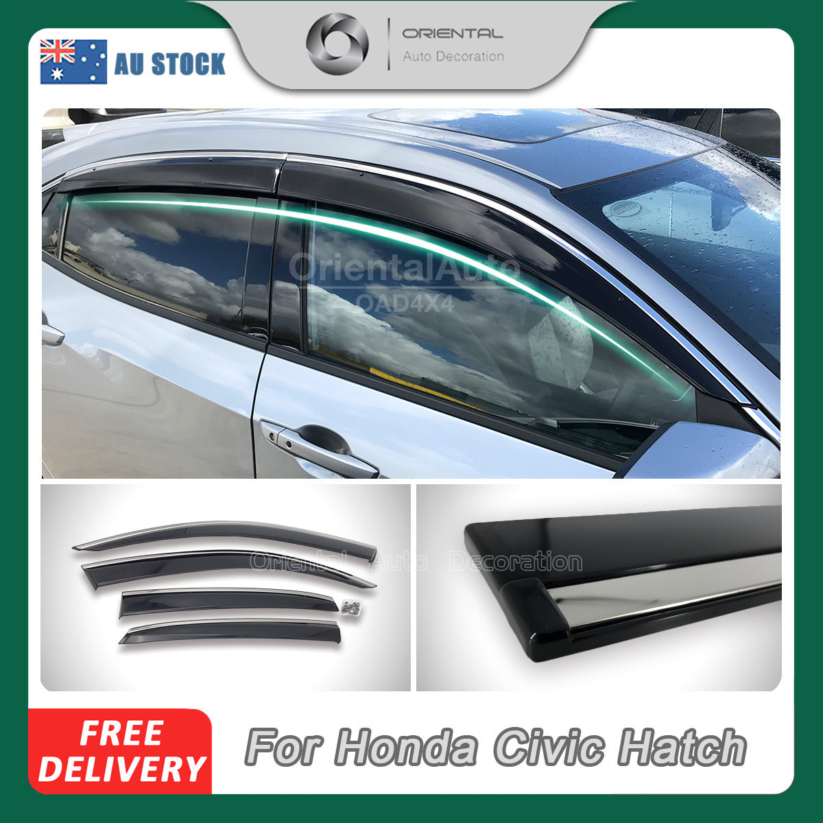 Injection Stainless Weathershields For Honda Civic Hatch 10th Gen 2017-2021 Weather Shields Window Visor
