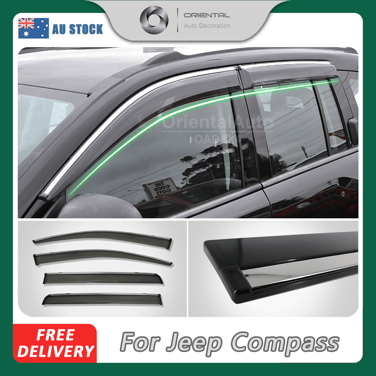 Stainless Edge Weather Shields for Jeep Compass 2007-2017