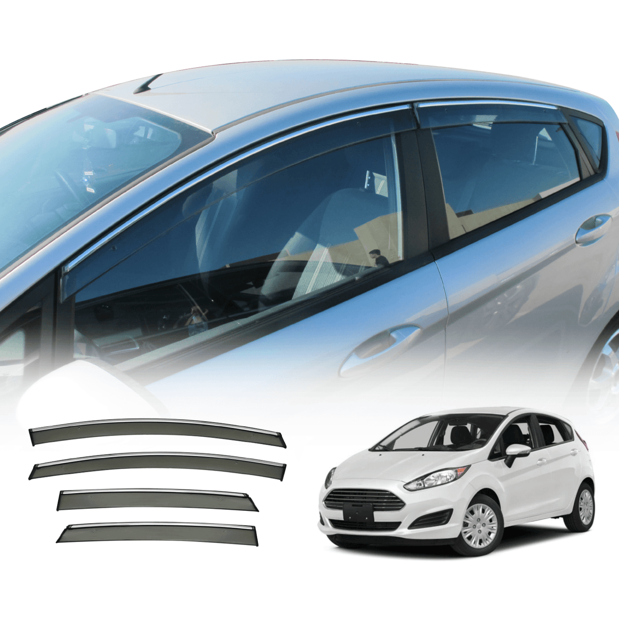 Chrome Edge Weather Shields for Ford Fiesta Hatch 2008-2019