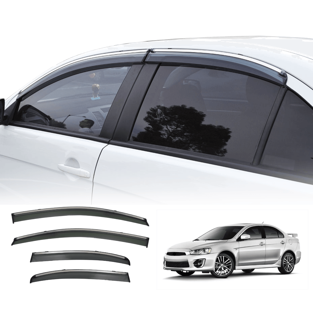 Chrome Edge Weather Shields for Mitsubishi Lancer CJ CF 2007-2017