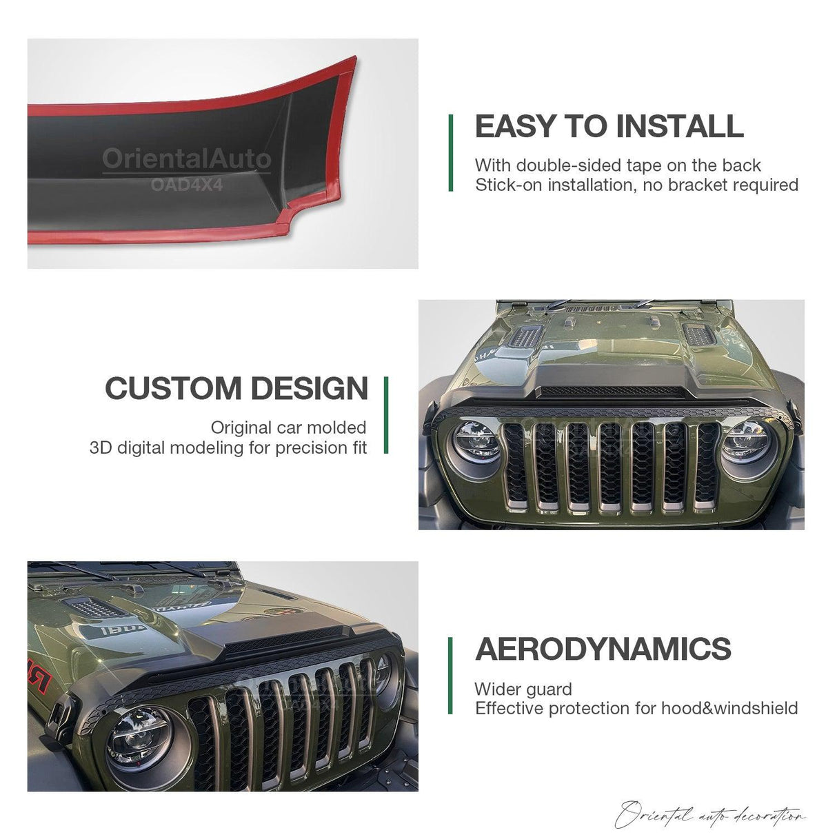 Bonnet Protector & Widened Luxury Weathershield for Jeep Wrangler JL Series 2018-Onwards 6PCS