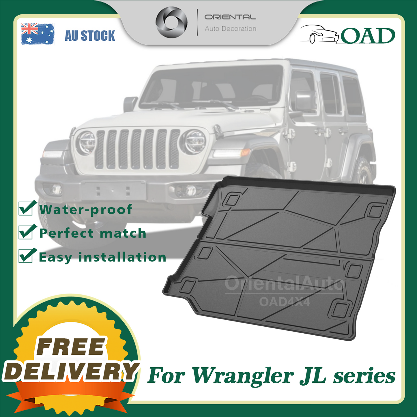 OAD 3D TPE Boot Mat for Jeep Wrangler JL series 4Door 2018+ With Factory Rear Subwoofer Cargo Mat Trunk Mat Boot Liner