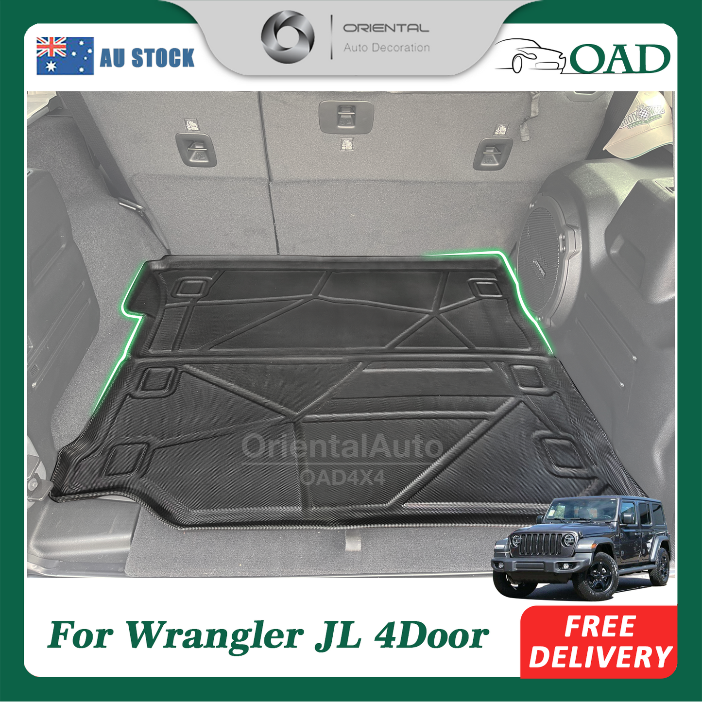 OAD 3D TPE Boot Mat for Jeep Wrangler JL series 4Door 2018+ Overland / Rubicon Cargo Mat Trunk Mat Boot Liner