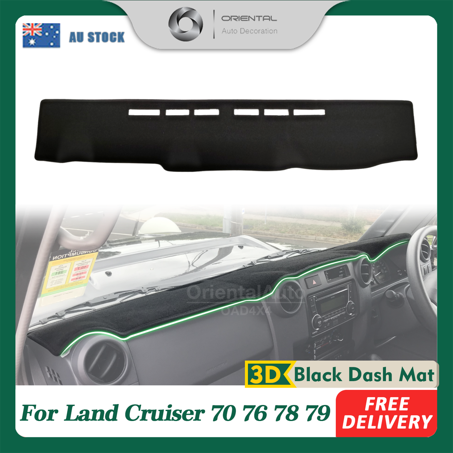 3D Black Dash Mat for Toyota LandCruiser 70 76 78 79 2009-2023 Dashboard Cover Mat for Land Cuiser LC70 LC76 LC78 LC79