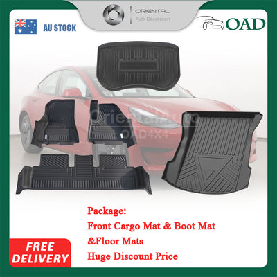 3D TPE Front Cargo Mat & Boot Mat & Floor Mats 5D TPE for Tesla Model 3 2021-2023 Car Mats