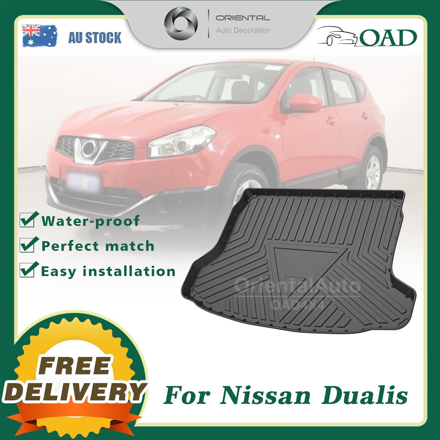 OAD 3D TPE Boot Mat for Nissan Dualis 5 Seats 2007-2014 Cargo Mat Trunk Mat Boot Liner