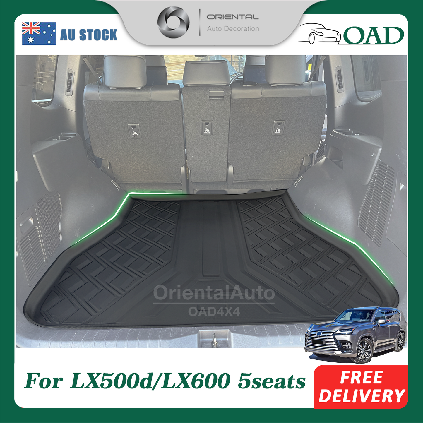 OAD 3D TPE Boot Mat for Lexus LX500d LX600 5 Seats Cargo Mat Trunk Mat Boot Liner
