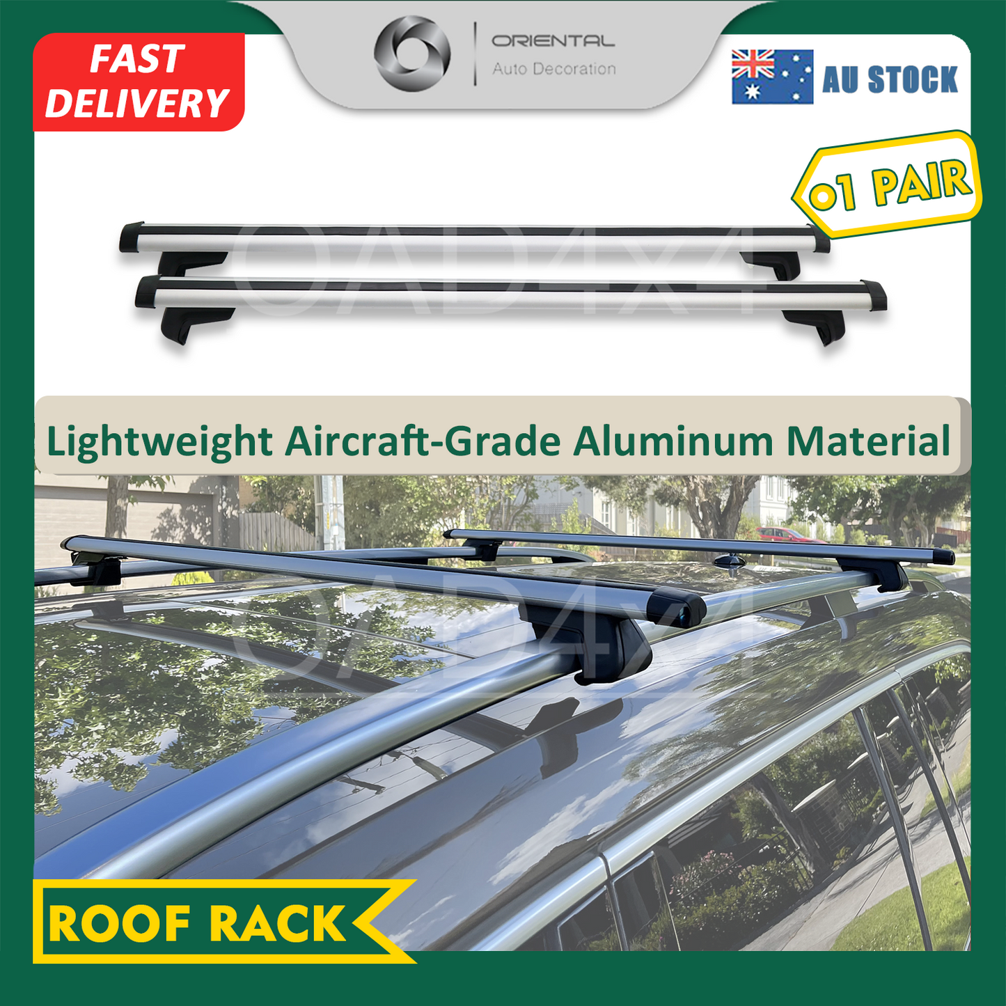 1 Pair Aluminum Silver Cross Bar Roof Racks Baggage holder for Skoda Kodiaq 2017+ with raised roof rail