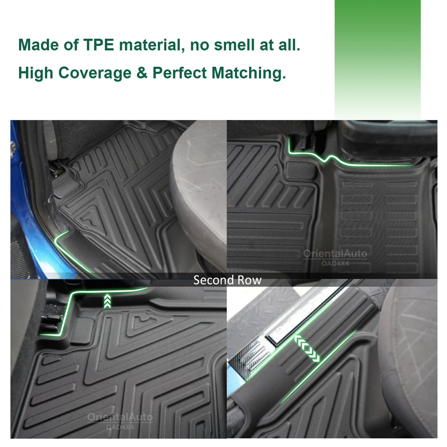 5D TPE Floor Mats & Black Door Sills Protector for Mitsubishi Pajero Sport 2015-Onwards Door Sill Covered Car Floor Mat Liner + Stainless Steel Scuff Plates