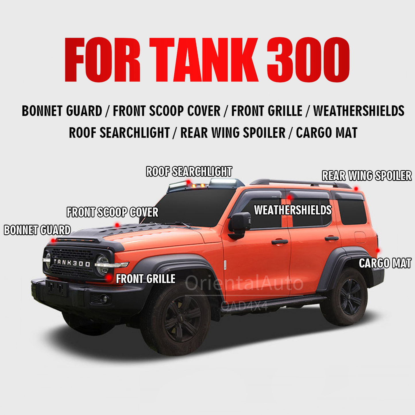 OAD Matte Black Bonnet Scoop Hood Cover for GWM Tank 300 TANK300