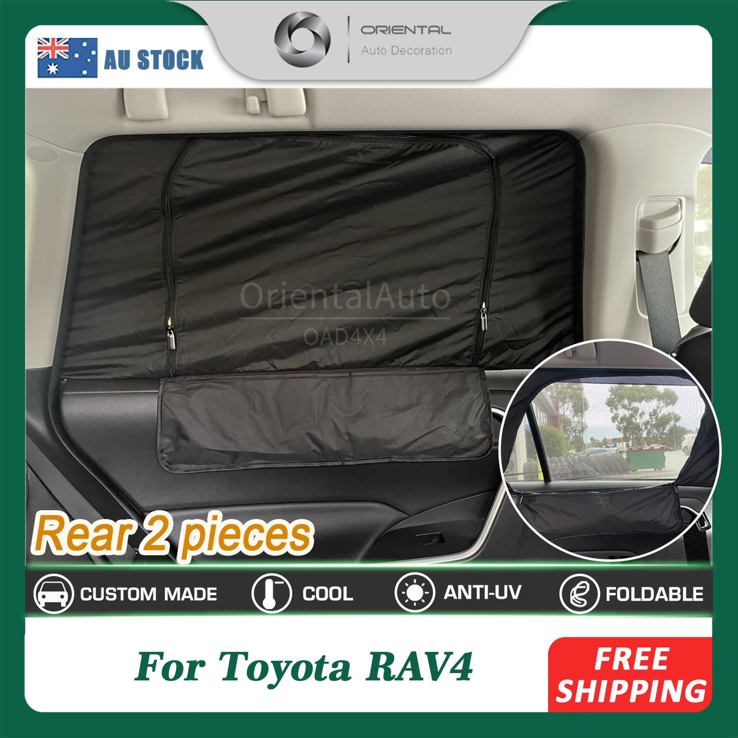 Rear 2PCS Camping Window Sox Sun Shade with Storage Bag Sunshade for Toyota RAV4 2019+