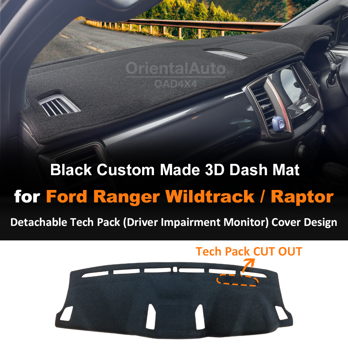 Injection Weather Shields & 3D Dash Mat For Ford Ranger Wildtrack / Raptor Dual Cab 2015-2022 Weathershields Window Visors + Dashboard Cover