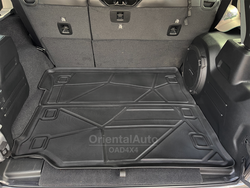 TPE 5D Floor Mats & 3D Cargo Mat for Jeep Wrangler JL Series 2018-Onwards With Factory Rear Subwoofer Tailored TPE Door Sill Covered Floor Mat Liner + Boot Mat Liner Trunk Mat
