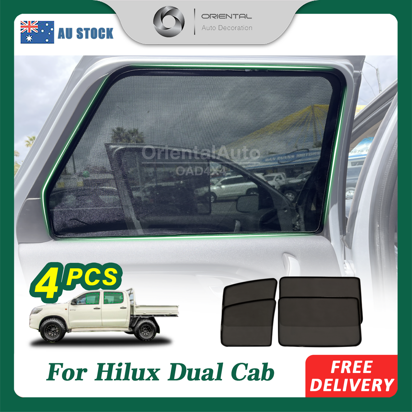 4PCS Magnetic Sun Shade for Toyota Hilux Dual Cab 2005-2015 Window Sun Shades UV Protection Mesh Cover