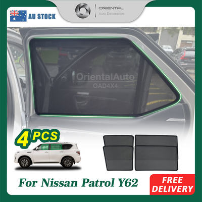 4PCS Magnetic Sun Shade for Nissan Patrol Y62 2012-Onwards Window Sun Shades UV Protection Mesh Cover