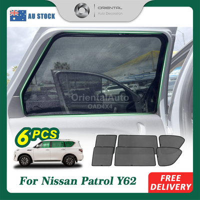 6PCS Magnetic Sun Shade for Nissan Patrol Y62 2012-Onwards Window Sun Shades UV Protection Mesh Cover