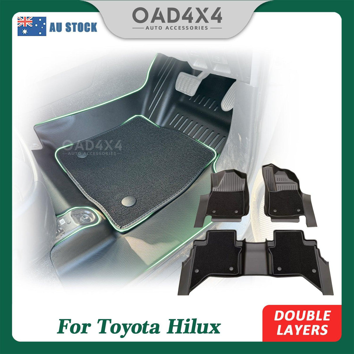 5D Double-Layer Car Floor Mats for Toyota Hilux Auto Transmission Dual Cab 2015-Onwards