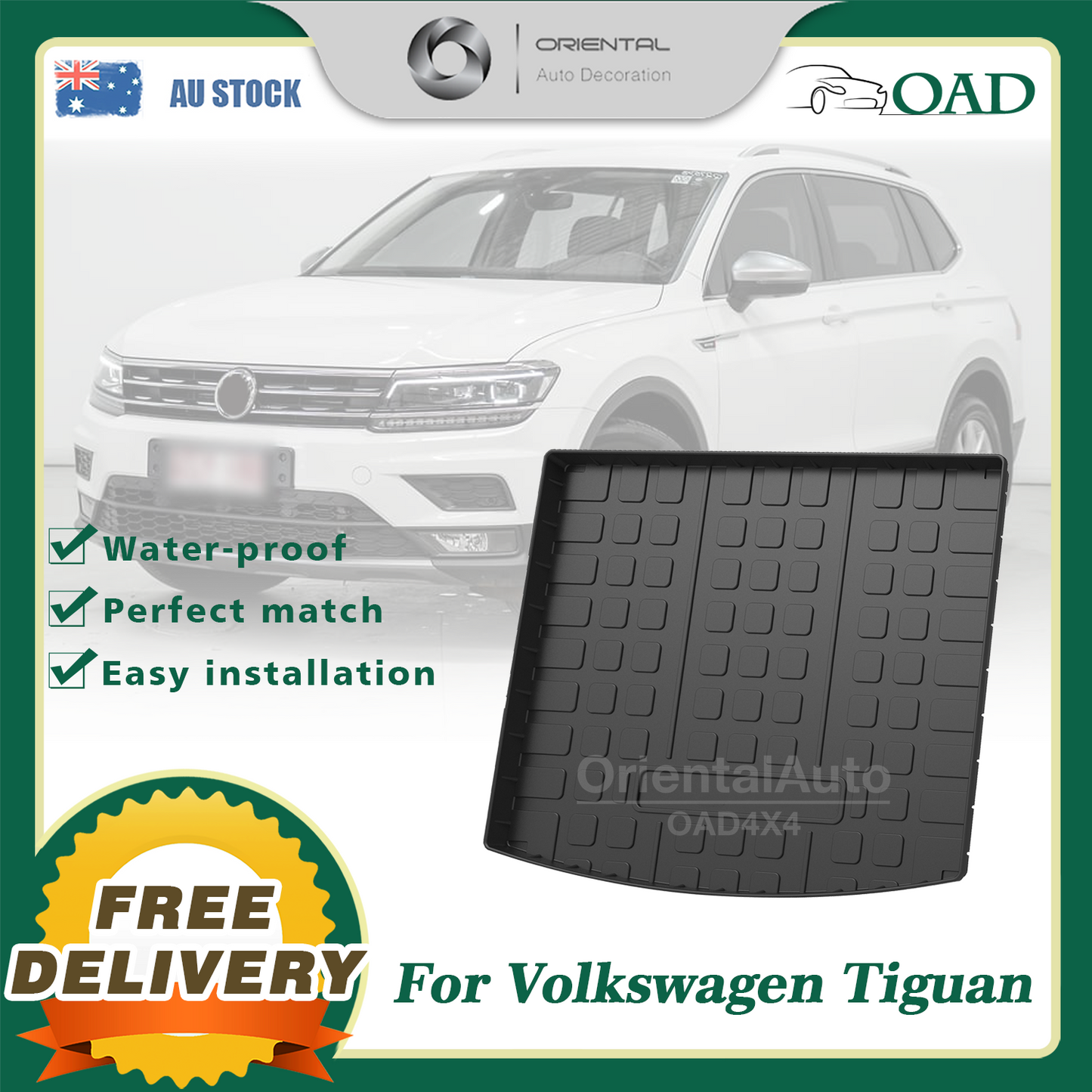 3D TPE Cargo Mat Boot Mat for Volkswagen Tiguan 2016-Onwards Boot Liner Trunk Mat