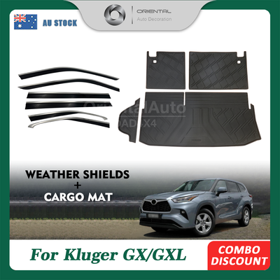 Injection 6pcs Stainless Weather shields & 3D TPE Detachable Cargo Mat Boot Mat for Toyota Kluger GX GXL 2021-Onwards 3pcs Weathershields Window Visor