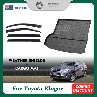Injection Stainless Weathershields & 3D TPE Cargo Mat for Toyota Kluger 2013-2020 Weather Shields Window Visor Boot Mat