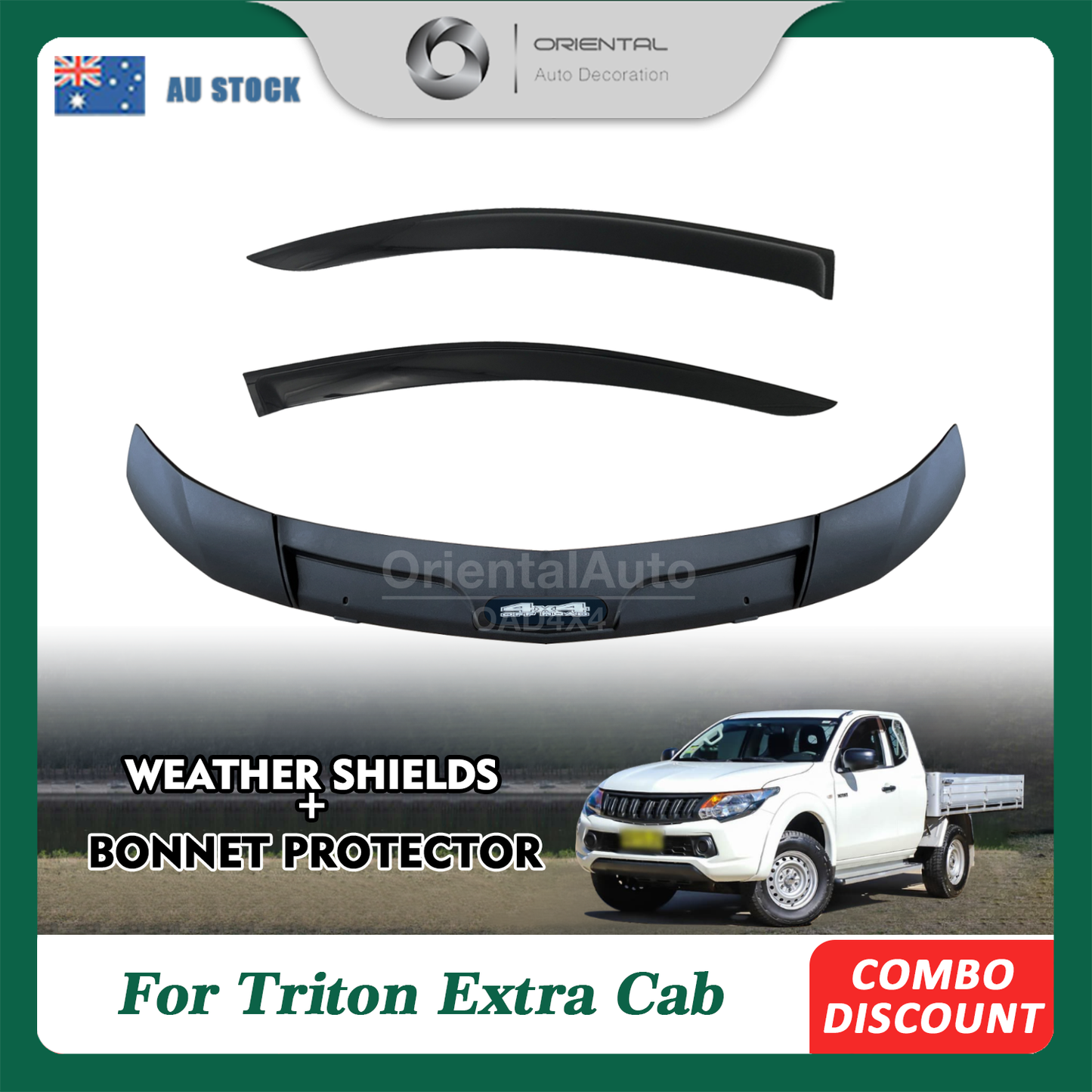 Injection Modeling Bonnet Protector & Injection 2pcs Weathershield for Mitsubishi Triton MQ Extra Cab 2015-2018 Weather Shields Window Visor + Hood Protector Bonnet Guard