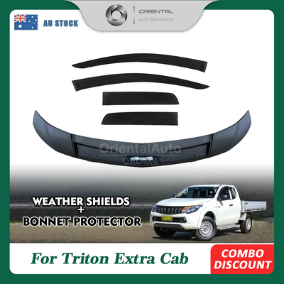 Injection Modeling Bonnet Protector & Injection 4pcs Weathershield for Mitsubishi MQ Triton Extra Cab 2015-2018 Weather Shields Window Visor + Hood Protector Bonnet Guard