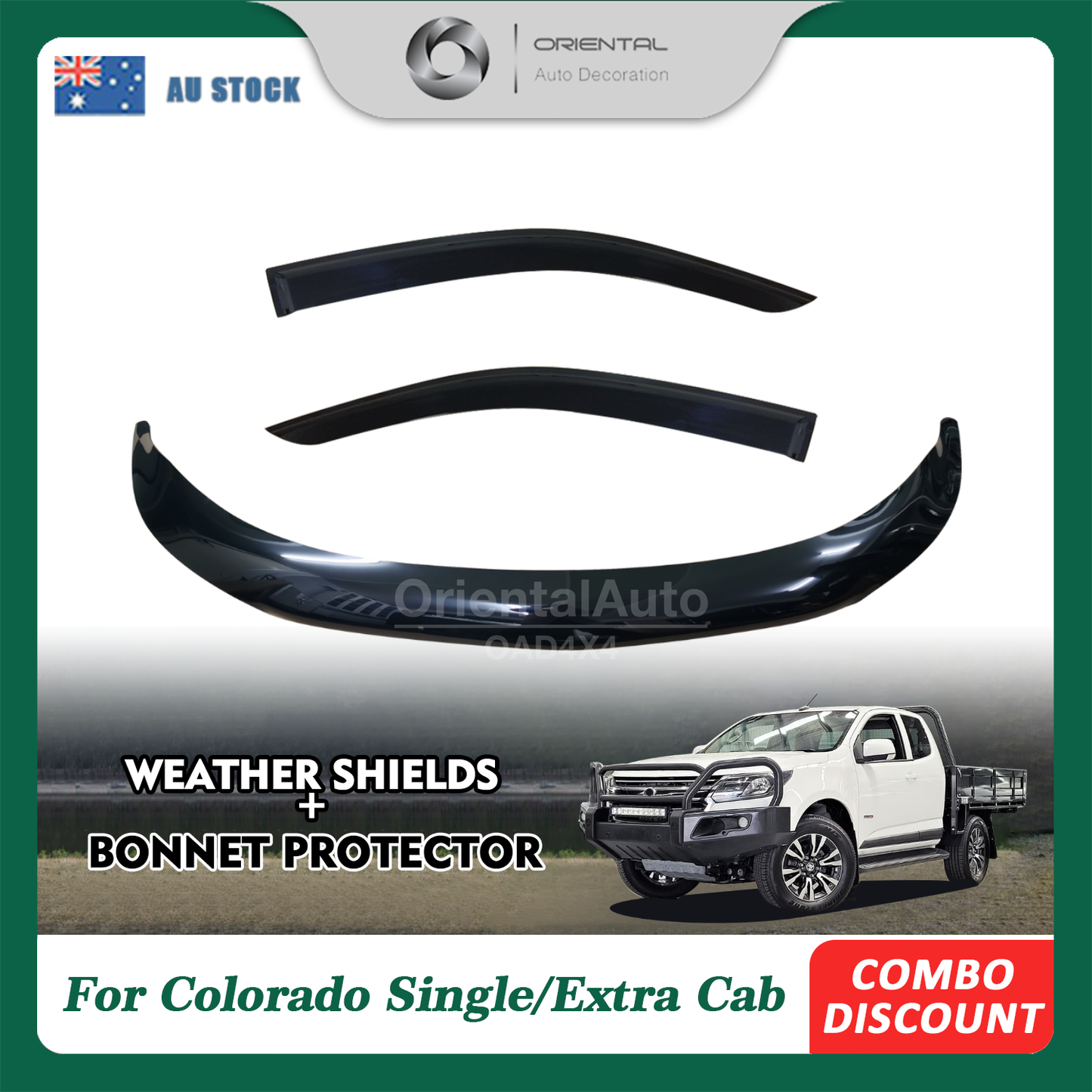 Bonnet Protector & Injection Weathershields Weather Shields Window Visor For Holden Colorado RG Series Single / Extra Cab 2016-Onwards