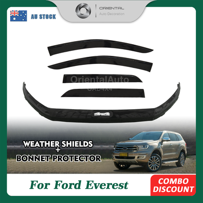 Injection Modeling Bonnet Protector & Injection Weathershield for Ford Everest UA / UA II Series 2015-2022 Weather Shields Window Visor Hood Protector Bonnet Guard