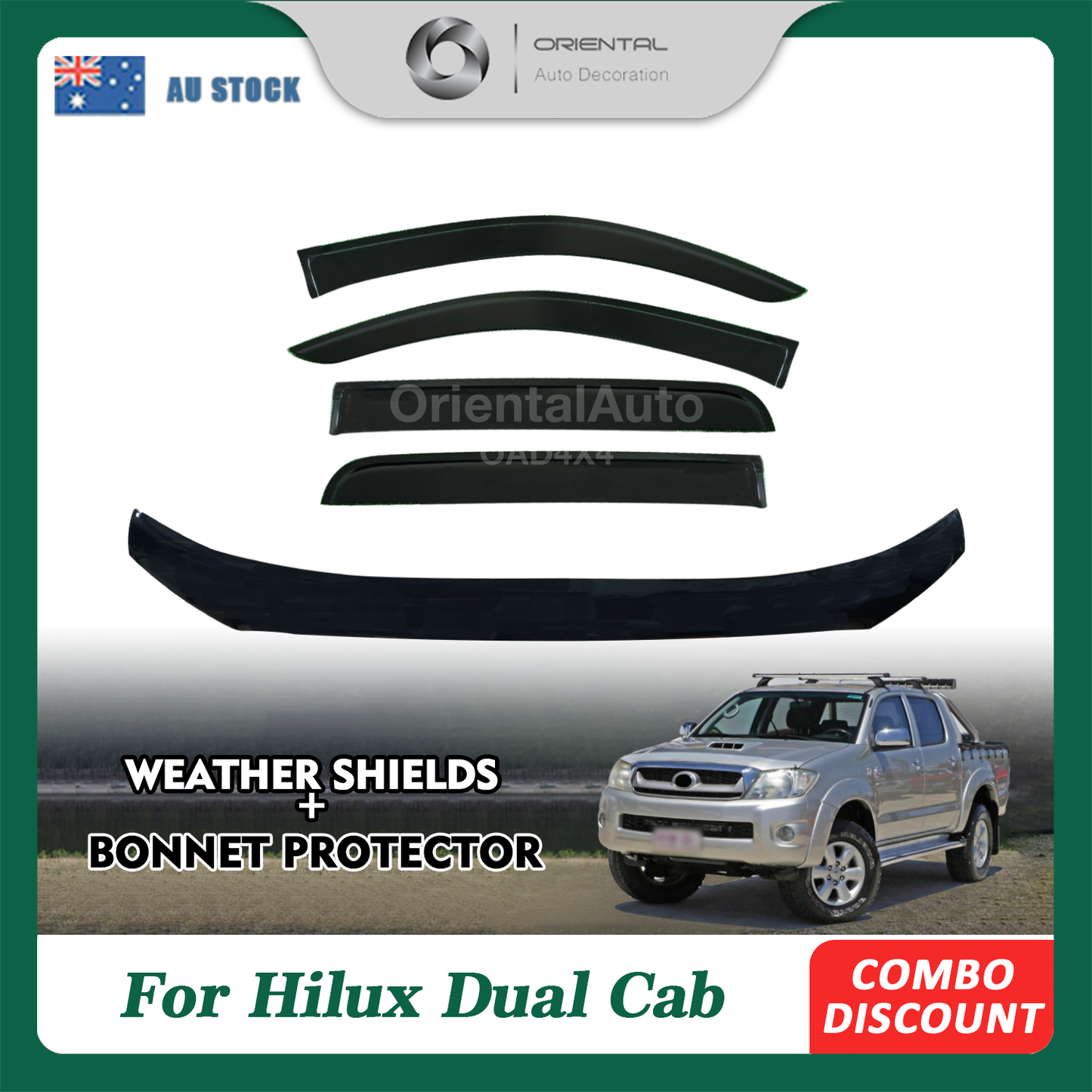 Pre-order Bonnet Protector & Injection Weathershields Weather Shields Window Visor For Toyota Hilux Dual Cab 2005-2011