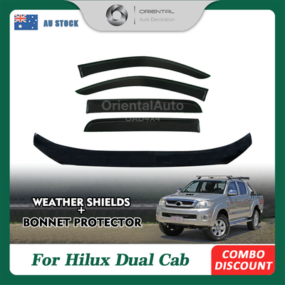 Bonnet Protector & Injection Weathershields Weather Shields Window Visor For Toyota Hilux Dual Cab 2005-2011