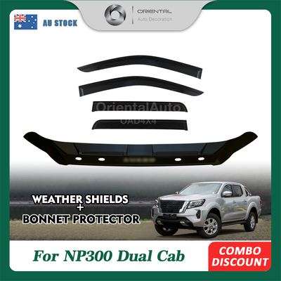 Injection Modeling Bonnet Protector & Injection Weathershield for Nissan Navara NP300 D23 Dual Cab 2020+ Dec MY21 on Weather Shields Window Visor Hood Protector Bonnet Guard