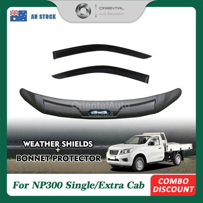 Injection Modeling Bonnet Protector & Injection Weathershield Weather Shields Window Visor for Nissan NP300 D23 Single / Extra Cab 2015-2020