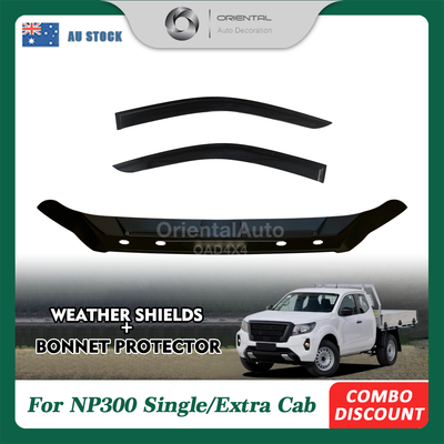 Injection Modeling Bonnet Protector & Injection Weathershield for Nissan Navara NP300 D23 Single/Extra Cab 2020 Dec MY21 on Weather Shields Window Visor Hood Protector Bonnet Guard