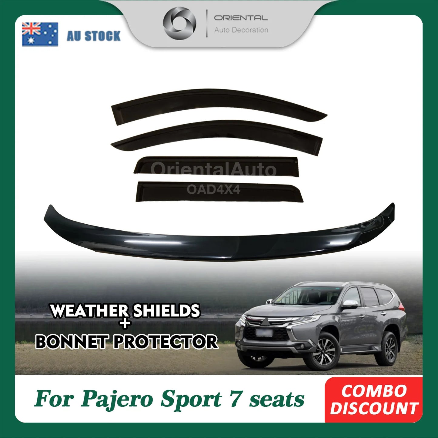Injection Weathershields & Bonnet Protector for Mitsubishi Pajero Sport QE Series 2015-2019 Weather Shields Window Visor