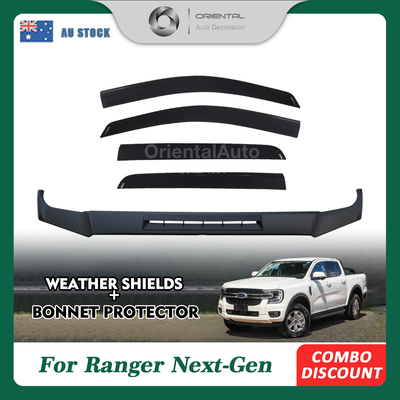 Injection 3pcs Bonnet Protector & Injection Weathershields for Ford Ranger Dual Cab Next-Gen 2022+  Weather Shields Window Visor & Bonnet Guard