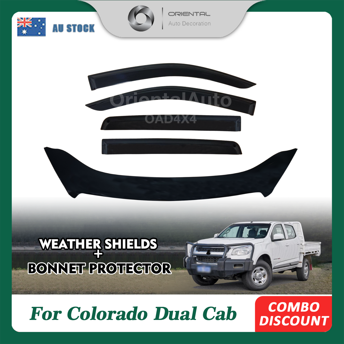 Bonnet Protector & Injection Weathershields Weather shields Window Visor for Holden Colorado RG Series Dual Cab 2012-2016